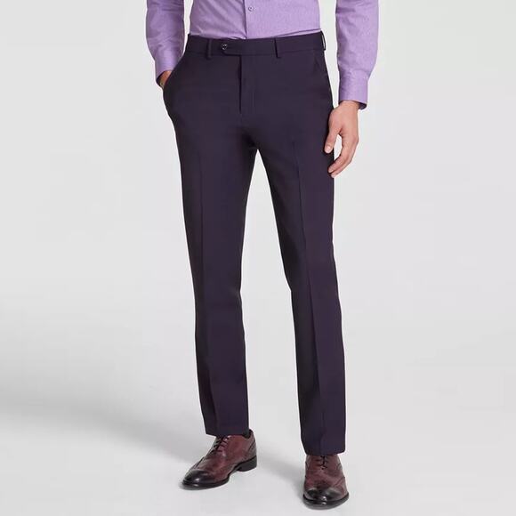 Bar III Men's Burgundy Wool Blend Slim-Fit Suit Dress Pants Size 29W 30L - Picture 1 of 4